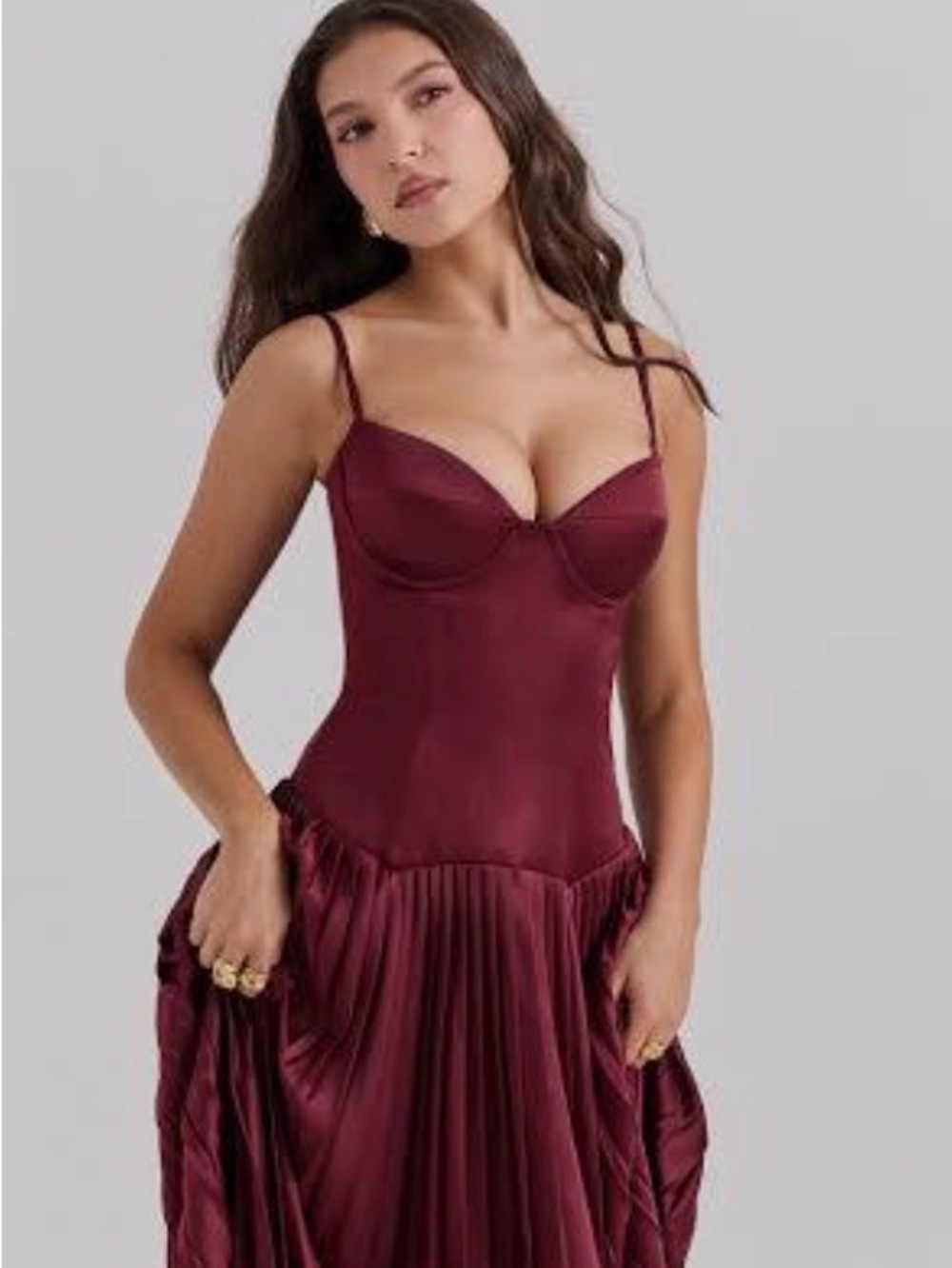 House of CB Wine Satin Bustier Dress #226